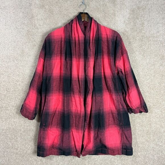 BDG Shacket Cardigan Womens‎ XS Red/Black Plaid Flannel Oversized Fit Open Front - Picture 1 of 11